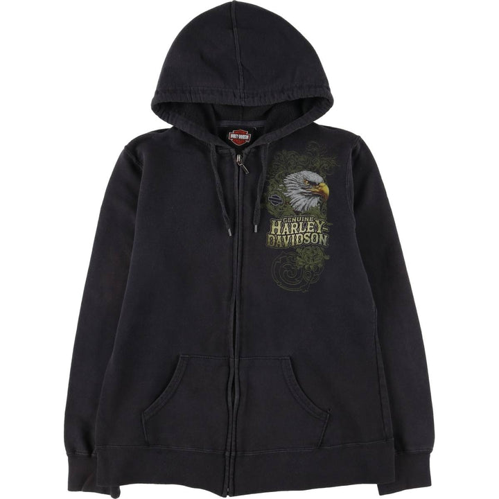 Harley-Davidson Eagle Pattern Sweat Full Zip Hoodie Women's M Size cotton black type Vintage Second Hand
