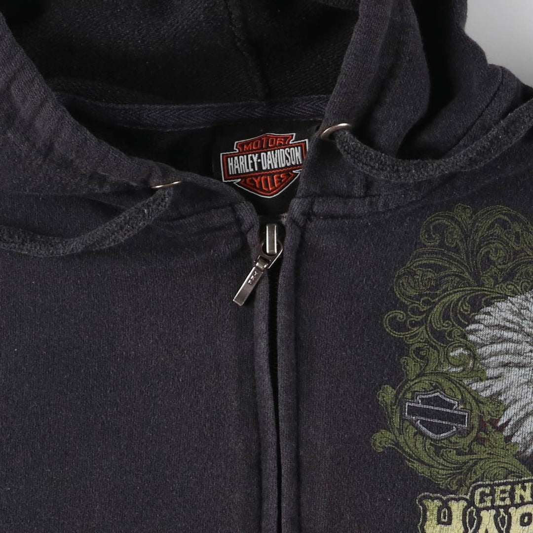 Harley-Davidson Eagle Pattern Sweat Full Zip Hoodie Women's M Size cotton black type Vintage Second Hand