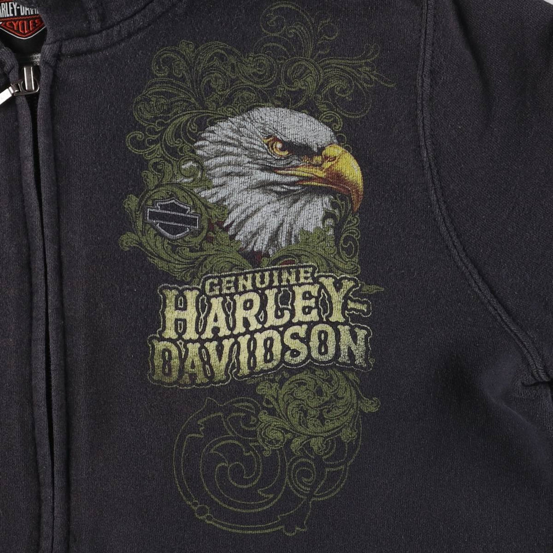 Harley-Davidson Eagle Pattern Sweat Full Zip Hoodie Women's M Size cotton black type Vintage Second Hand