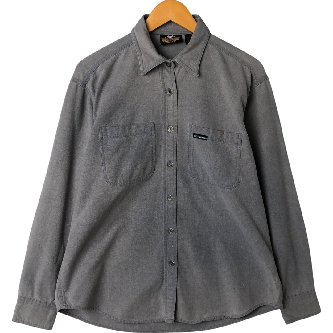 Harley-Davidson Eagle Pattern Back Print Long Sleeve Cotton Shirt Women's Size L cotton gray type Vintage Second Hand