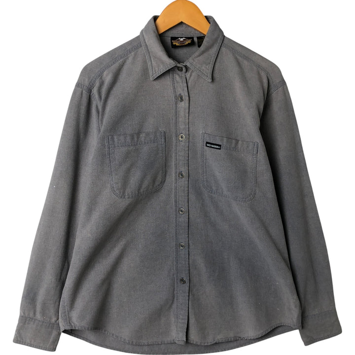 Harley-Davidson Eagle Pattern Back Print Long Sleeve Cotton Shirt Women's Size L cotton gray type Vintage Second Hand