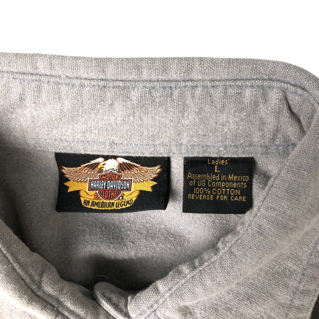 Harley-Davidson Eagle Pattern Back Print Long Sleeve Cotton Shirt Women's Size L cotton gray type Vintage Second Hand