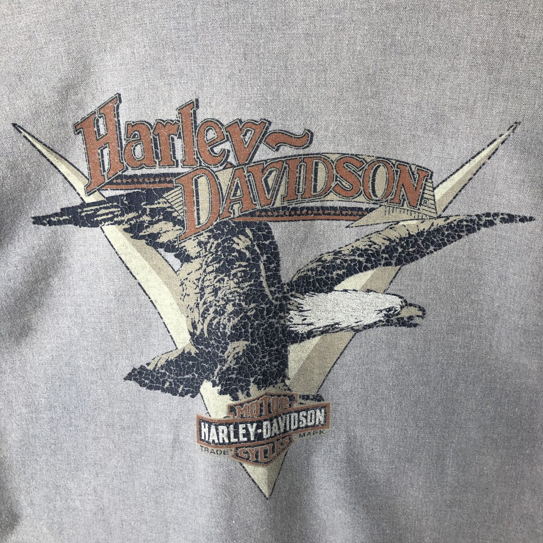 Harley-Davidson Eagle Pattern Back Print Long Sleeve Cotton Shirt Women's Size L cotton gray type Vintage Second Hand