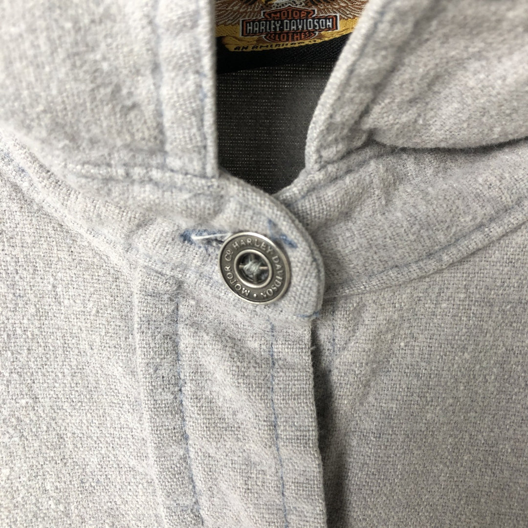 Harley-Davidson Eagle Pattern Back Print Long Sleeve Cotton Shirt Women's Size L cotton gray type Vintage Second Hand