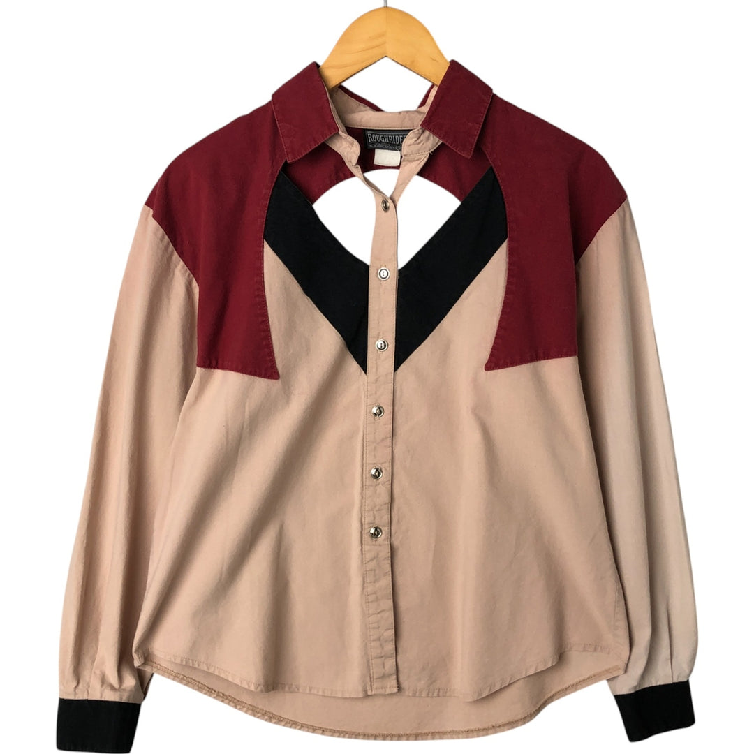 ROUGHRIDER Long Sleeve Western Shirt Made in USA Women's Size L cotton Beige type Vintage Second Hand