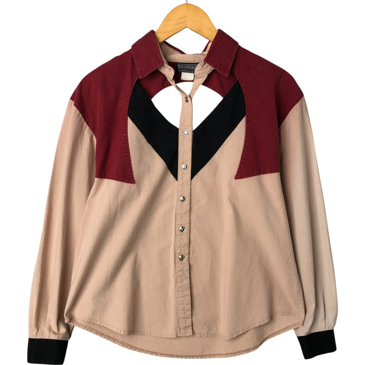 ROUGHRIDER Long Sleeve Western Shirt Made in USA Women's Size L cotton Beige type Vintage Second Hand