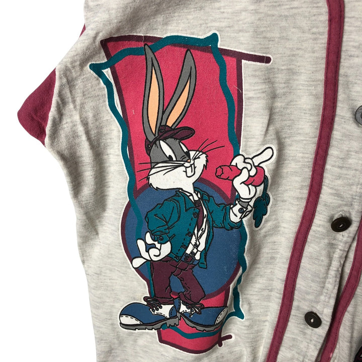 90'S SUN SPORTSWEAR Looney Tunes Bugs Bunny Short Sleeve Cotton Shirt Baseball Shirt Women's M Size cotton gray type Vintage Second Hand