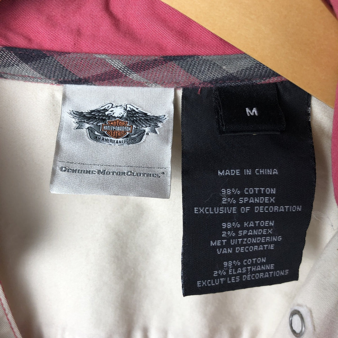 Harley-Davidson Full Zip Open Collar Short Sleeve Work Shirt Women's M cotton Beige type Vintage Second Hand