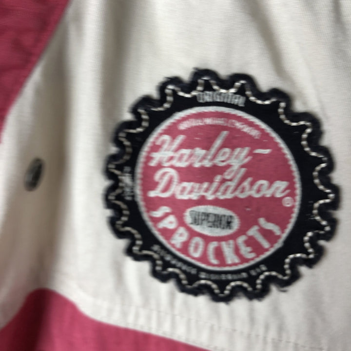 Harley-Davidson Full Zip Open Collar Short Sleeve Work Shirt Women's M cotton Beige type Vintage Second Hand