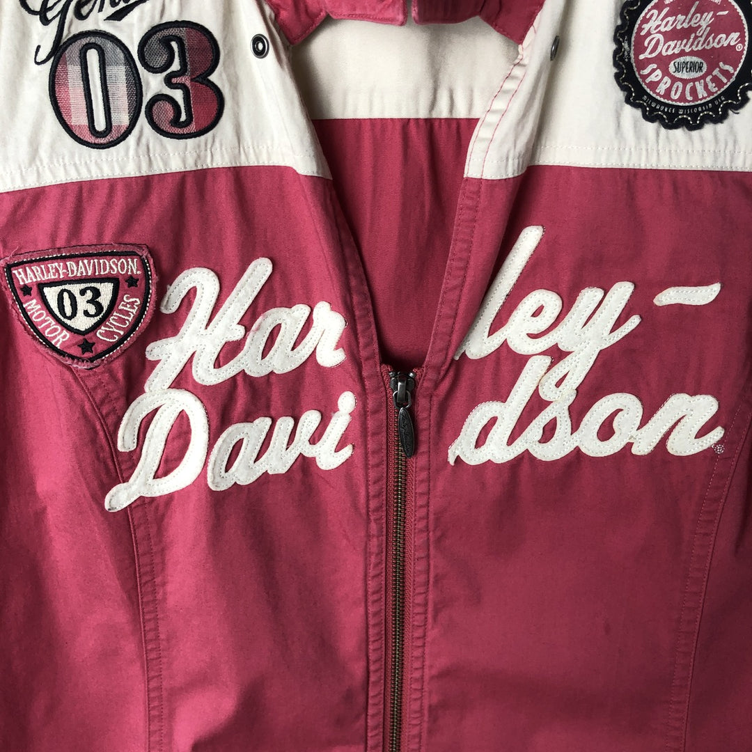 Harley-Davidson Full Zip Open Collar Short Sleeve Work Shirt Women's M cotton Beige type Vintage Second Hand