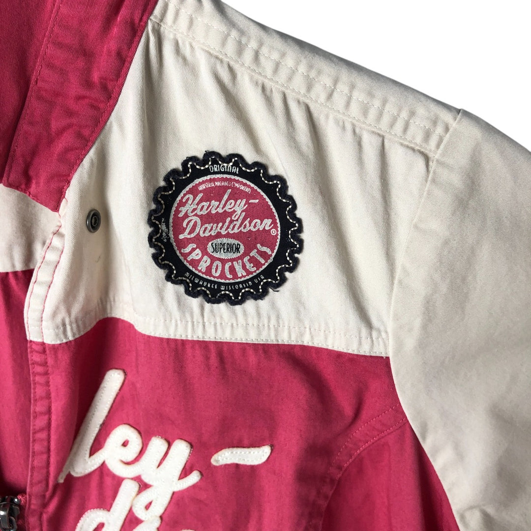 Harley-Davidson Full Zip Open Collar Short Sleeve Work Shirt Women's M cotton Beige type Vintage Second Hand