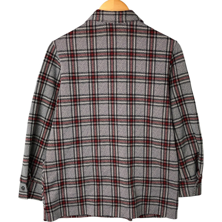 70'S Check Pattern Long Sleeve Polyester Box Shirt Women's Medium Vintage polyester gray type Vintage Second Hand