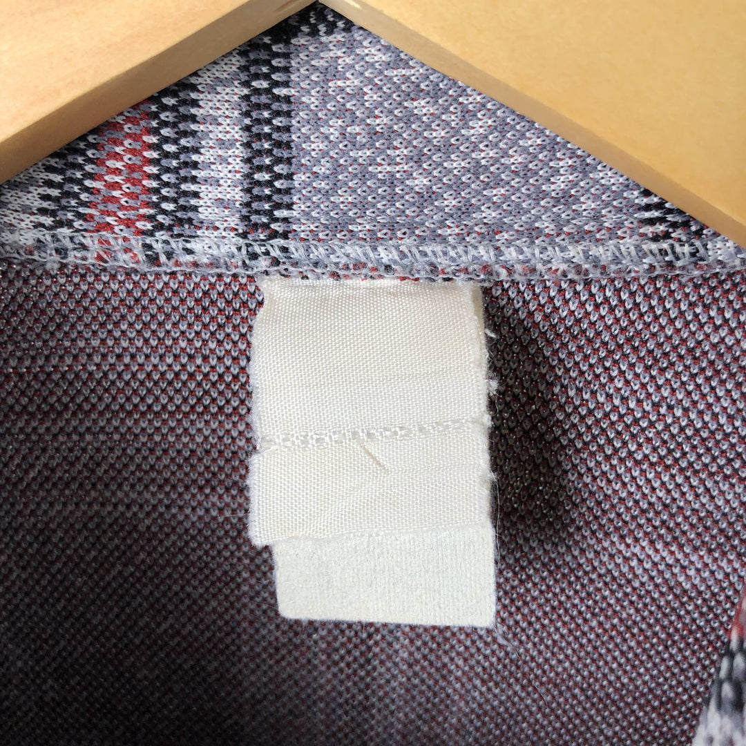 70'S Check Pattern Long Sleeve Polyester Box Shirt Women's Medium Vintage polyester gray type Vintage Second Hand