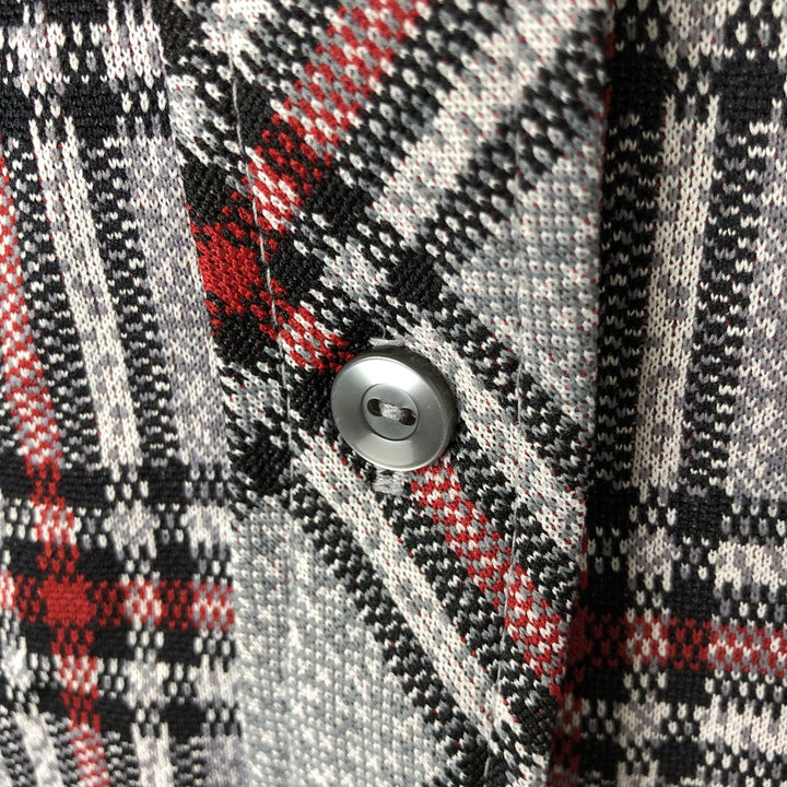 70'S Check Pattern Long Sleeve Polyester Box Shirt Women's Medium Vintage polyester gray type Vintage Second Hand