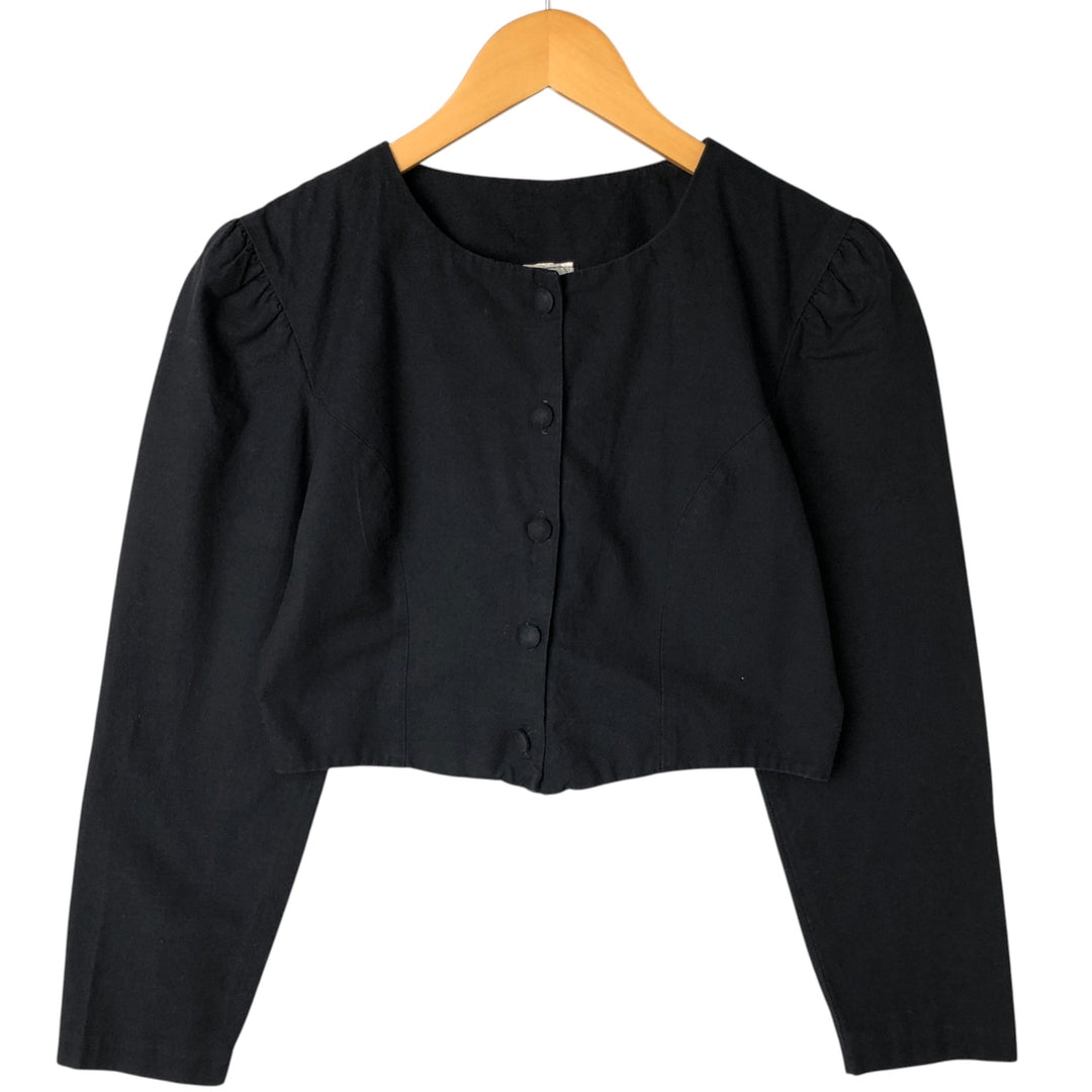 ROUGE cropped length no collar long sleeve blouse made in USA women's size S cotton black type Vintage Second Hand