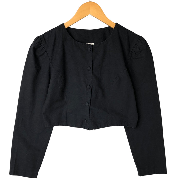 ROUGE cropped length no collar long sleeve blouse made in USA women's size S cotton black type Vintage Second Hand