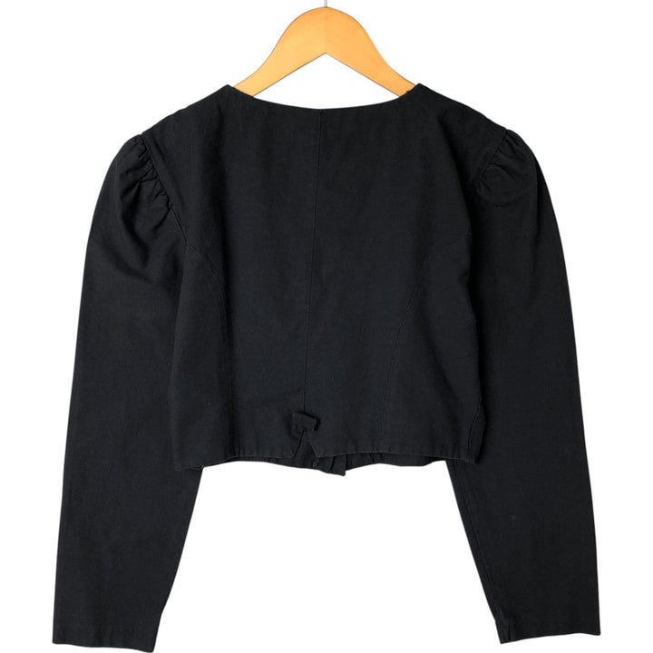 ROUGE cropped length no collar long sleeve blouse made in USA women's size S cotton black type Vintage Second Hand