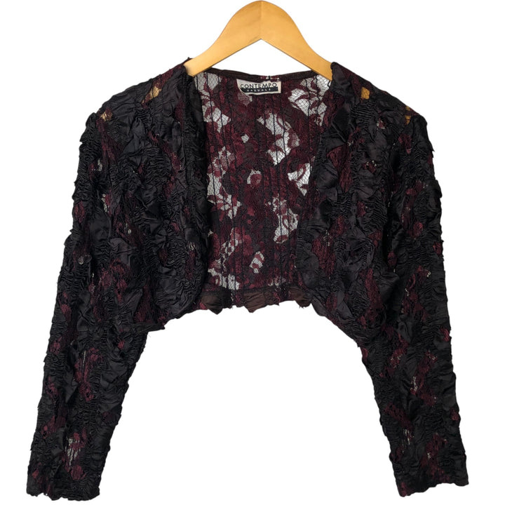 80'S CONTEMPO all-over print lace blouse, made in USA, women's size S, vintage acetate purple type Vintage Second Hand