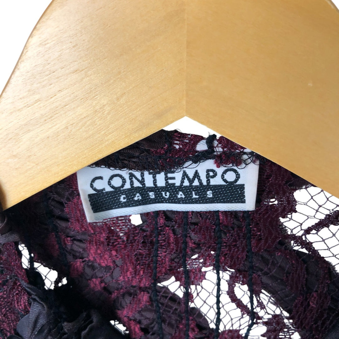 80'S CONTEMPO all-over print lace blouse, made in USA, women's size S, vintage acetate purple type Vintage Second Hand