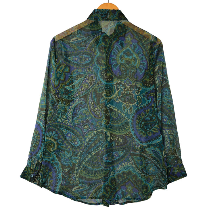 FIBERS Paisley Pattern Long Sleeve See-Through Shirt Made in USA Women's S Size polyester blue type Vintage Second Hand