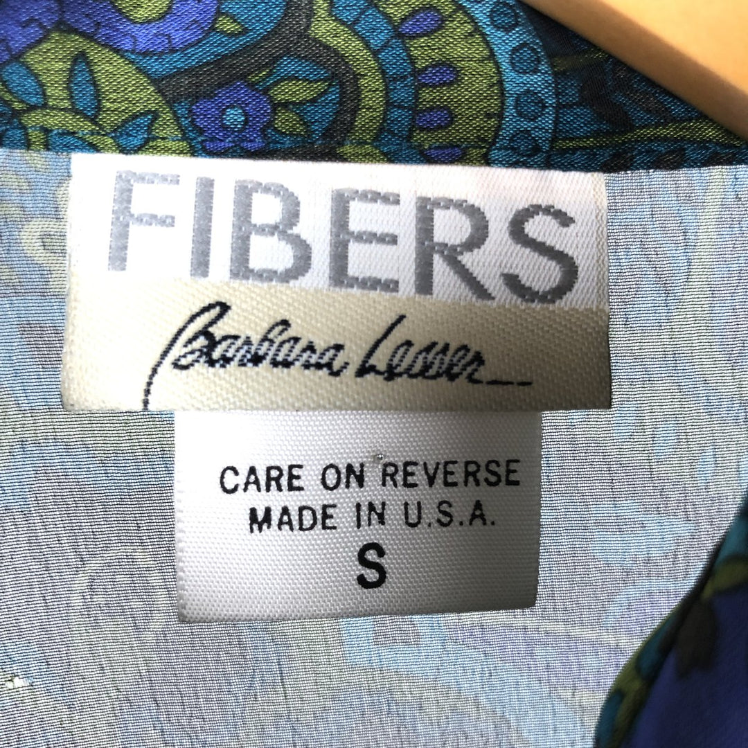 FIBERS Paisley Pattern Long Sleeve See-Through Shirt Made in USA Women's S Size polyester blue type Vintage Second Hand