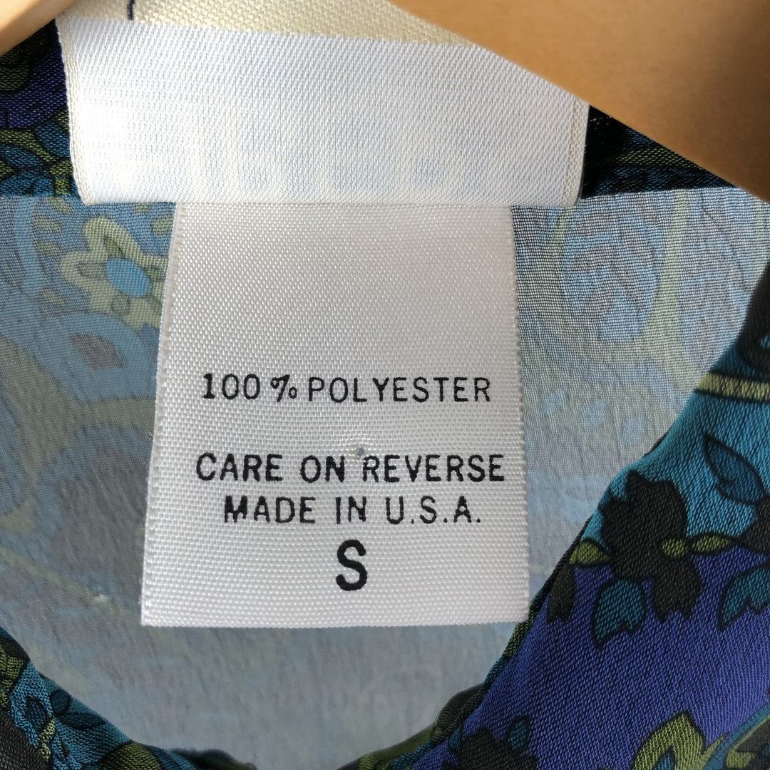 FIBERS Paisley Pattern Long Sleeve See-Through Shirt Made in USA Women's S Size polyester blue type Vintage Second Hand