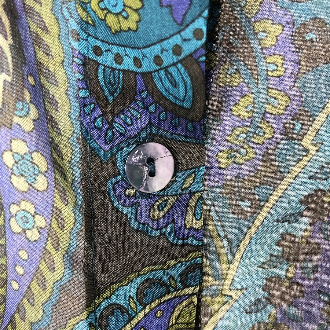 FIBERS Paisley Pattern Long Sleeve See-Through Shirt Made in USA Women's S Size polyester blue type Vintage Second Hand