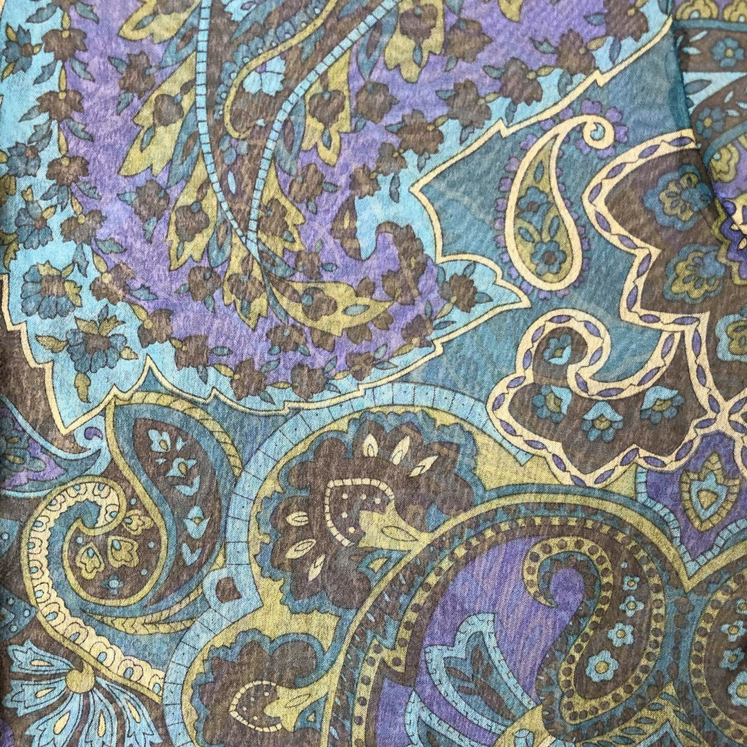 FIBERS Paisley Pattern Long Sleeve See-Through Shirt Made in USA Women's S Size polyester blue type Vintage Second Hand