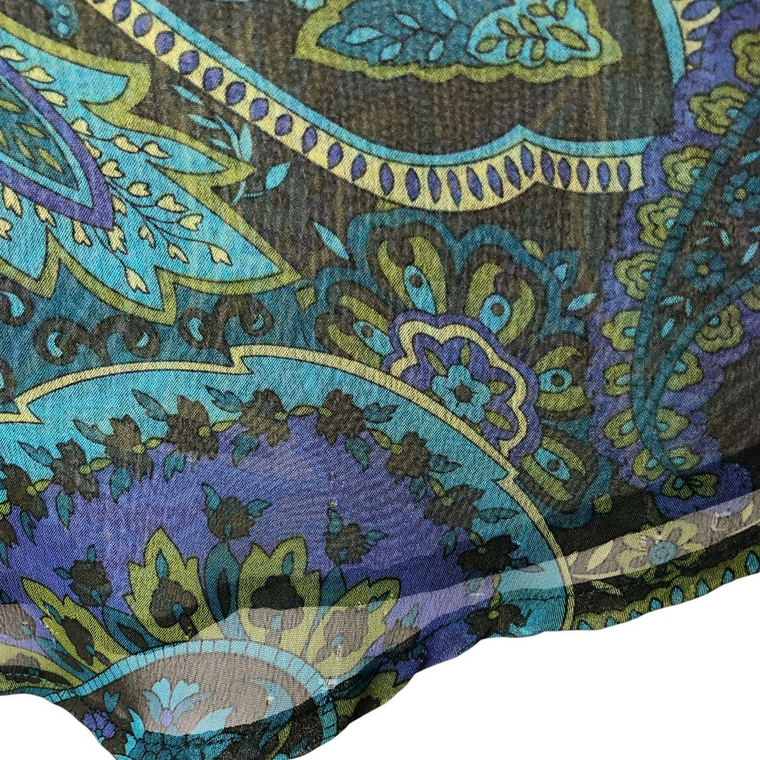 FIBERS Paisley Pattern Long Sleeve See-Through Shirt Made in USA Women's S Size polyester blue type Vintage Second Hand