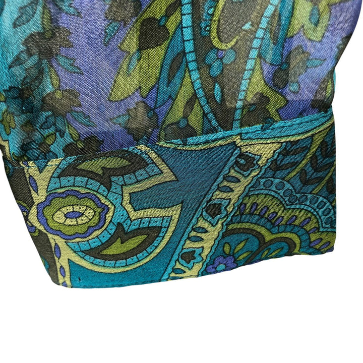 FIBERS Paisley Pattern Long Sleeve See-Through Shirt Made in USA Women's S Size polyester blue type Vintage Second Hand