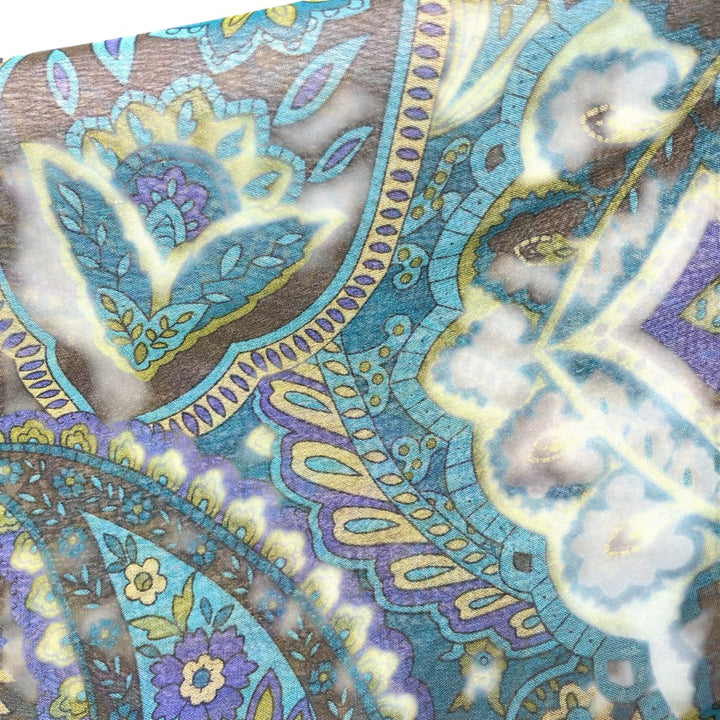 FIBERS Paisley Pattern Long Sleeve See-Through Shirt Made in USA Women's S Size polyester blue type Vintage Second Hand