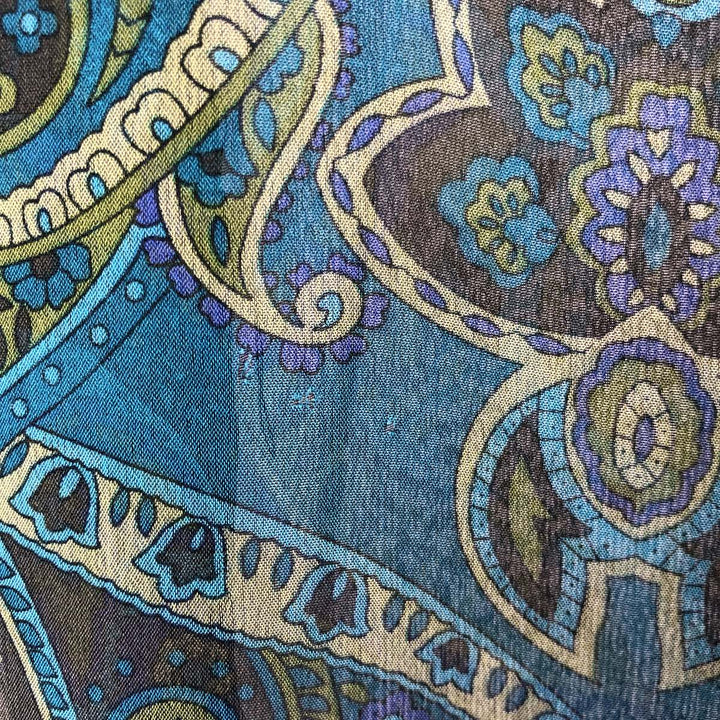 FIBERS Paisley Pattern Long Sleeve See-Through Shirt Made in USA Women's S Size polyester blue type Vintage Second Hand