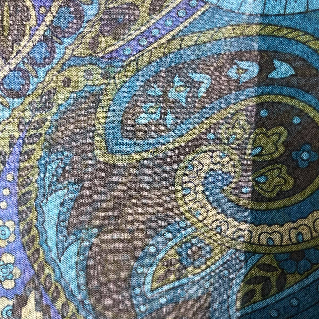 FIBERS Paisley Pattern Long Sleeve See-Through Shirt Made in USA Women's S Size polyester blue type Vintage Second Hand