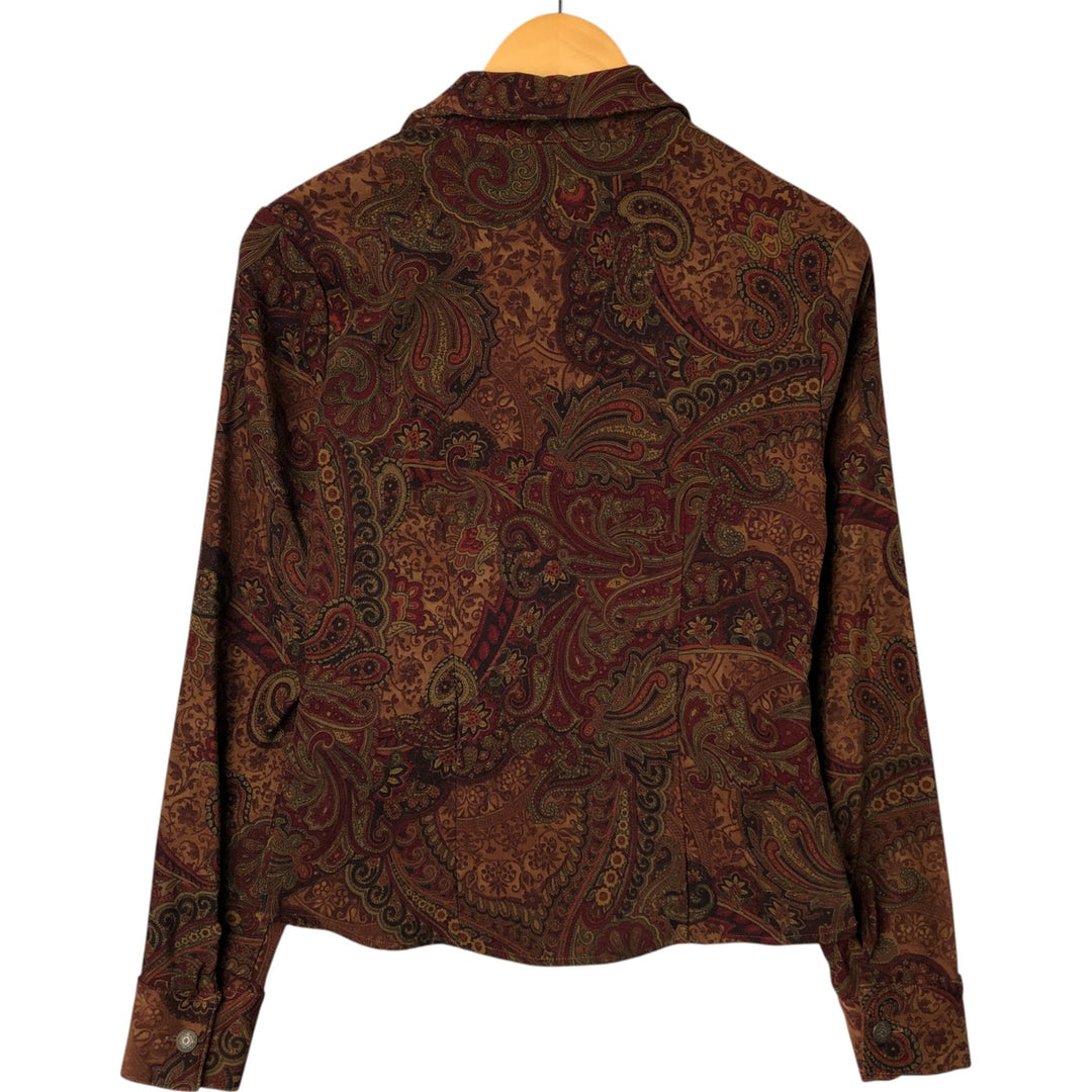 JERELL SIGNATURE Paisley Pattern Lace-up Long Sleeve Poly Shirt Pirate Shirt Women's Size S polyester brown type Vintage Second Hand