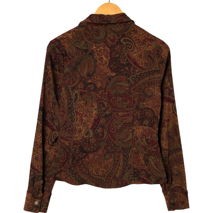 JERELL SIGNATURE Paisley Pattern Lace-up Long Sleeve Poly Shirt Pirate Shirt Women's Size S polyester brown type Vintage Second Hand