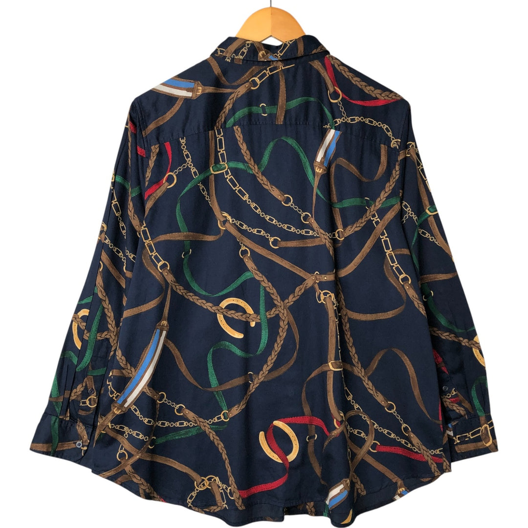 Ralph Lauren LAUREN Lauren all-over print long sleeve cotton shirt, women's size XXL cotton navy blue type Vintage Second Hand