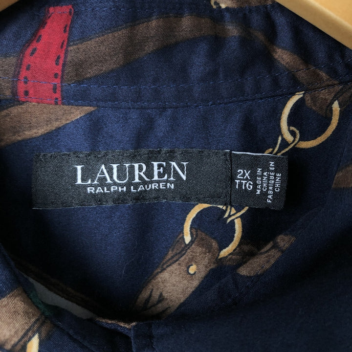 Ralph Lauren LAUREN Lauren all-over print long sleeve cotton shirt, women's size XXL cotton navy blue type Vintage Second Hand