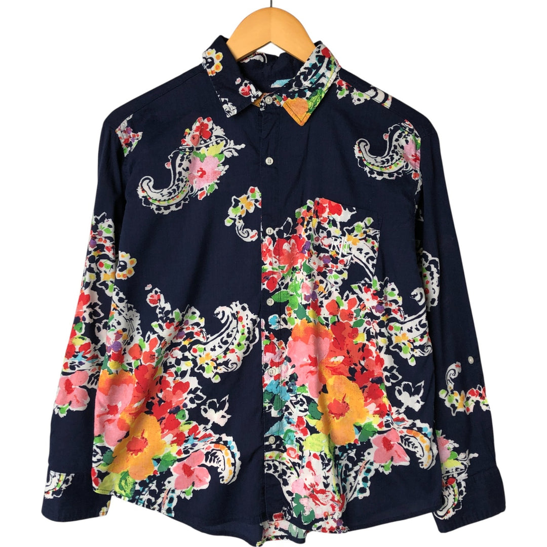 Ralph Lauren LAUREN Lauren Paisley Pattern Floral Long Sleeve Viscose x Cotton Shirt Women's Size S cotton navy blue type Vintage Second Hand