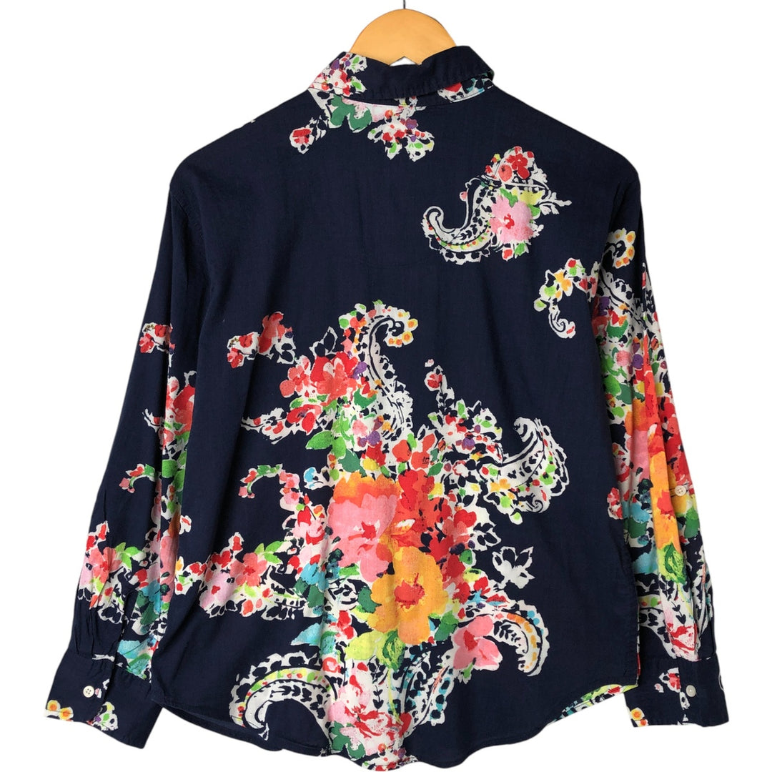 Ralph Lauren LAUREN Lauren Paisley Pattern Floral Long Sleeve Viscose x Cotton Shirt Women's Size S cotton navy blue type Vintage Second Hand