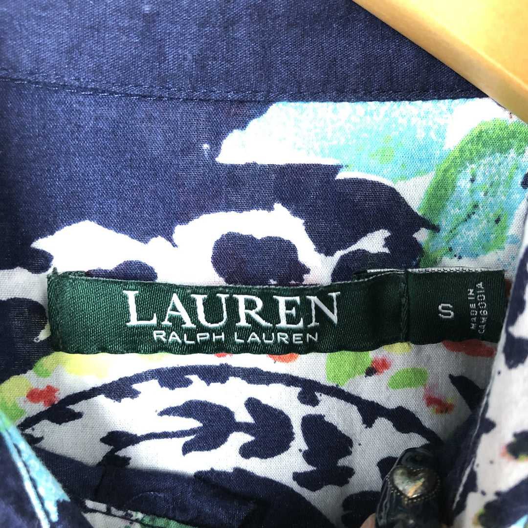 Ralph Lauren LAUREN Lauren Paisley Pattern Floral Long Sleeve Viscose x Cotton Shirt Women's Size S cotton navy blue type Vintage Second Hand