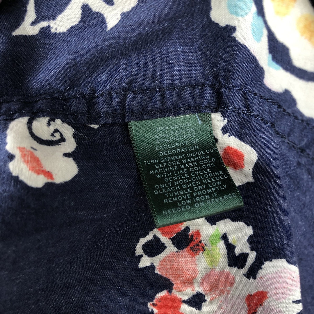 Ralph Lauren LAUREN Lauren Paisley Pattern Floral Long Sleeve Viscose x Cotton Shirt Women's Size S cotton navy blue type Vintage Second Hand