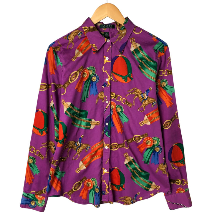 Ralph Lauren LAUREN Lauren all-over print long sleeve cotton shirt, women's size XL cotton purple type Vintage Second Hand