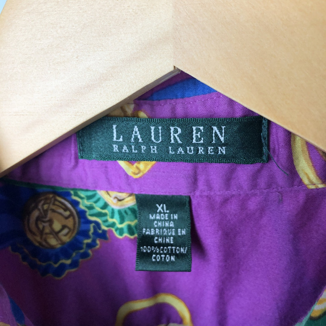 Ralph Lauren LAUREN Lauren all-over print long sleeve cotton shirt, women's size XL cotton purple type Vintage Second Hand