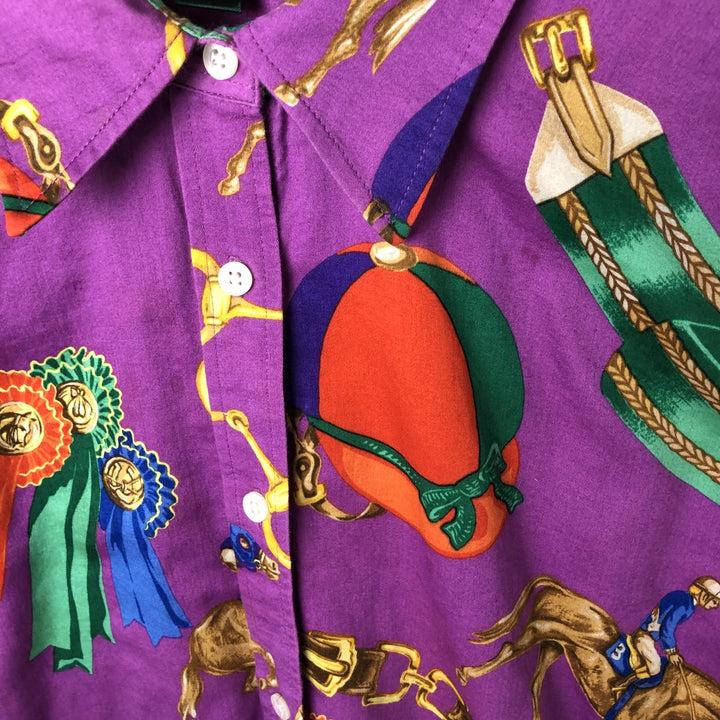 Ralph Lauren LAUREN Lauren all-over print long sleeve cotton shirt, women's size XL cotton purple type Vintage Second Hand