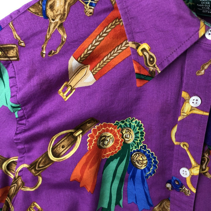 Ralph Lauren LAUREN Lauren all-over print long sleeve cotton shirt, women's size XL cotton purple type Vintage Second Hand