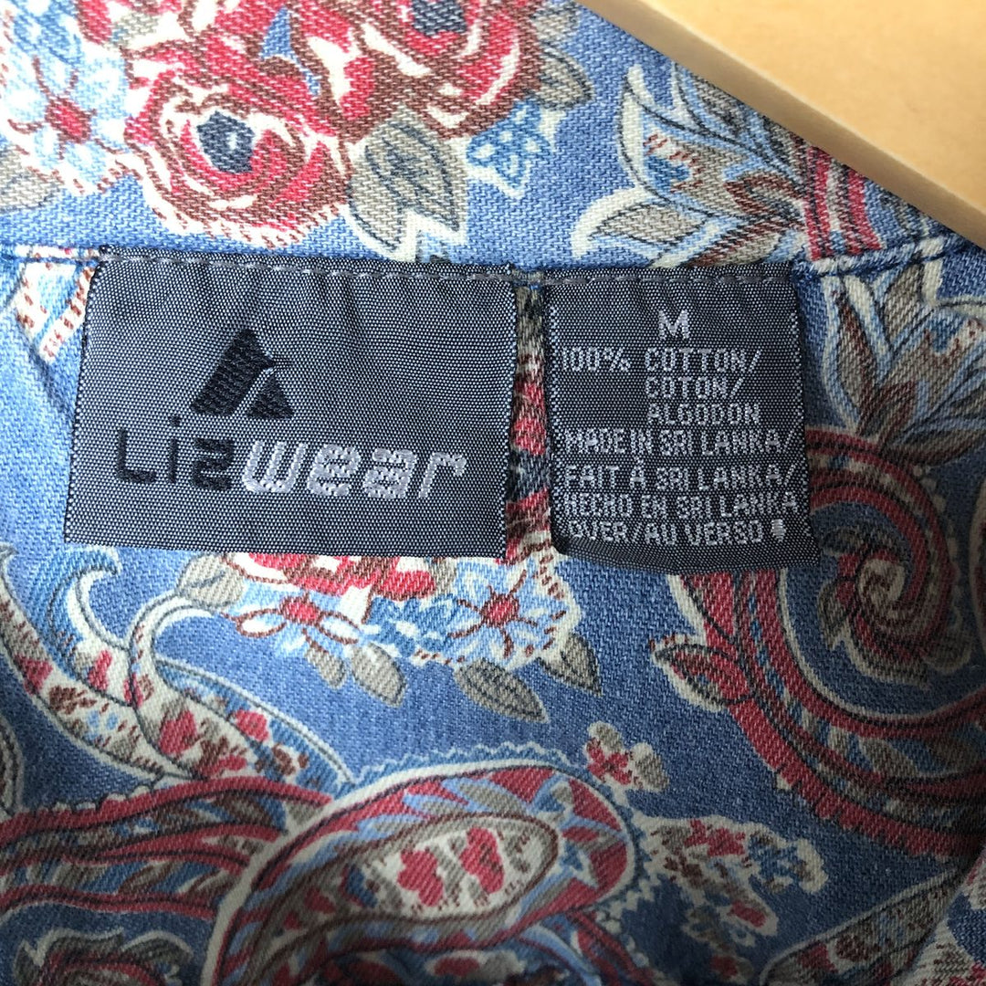 Liz Claiborne LIZWEAR Paisley Pattern Floral Long Sleeve Open Collar Shirt Men's M Size cotton blue type Vintage Second Hand