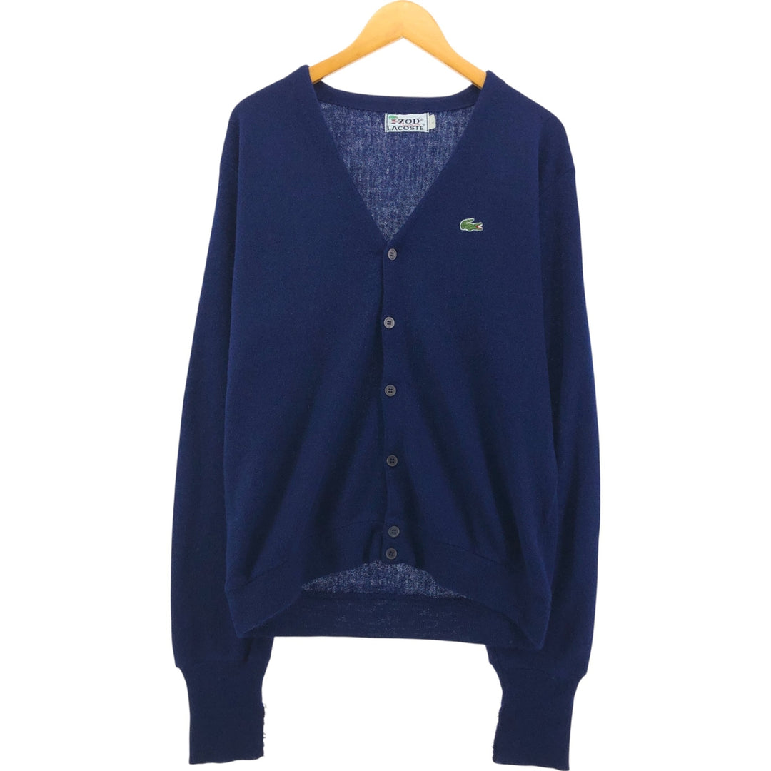 Vintage 1970'S Lacoste IZOD cotton knit cardigan, men's size L acrylic navy blue type Vintage Second Hand