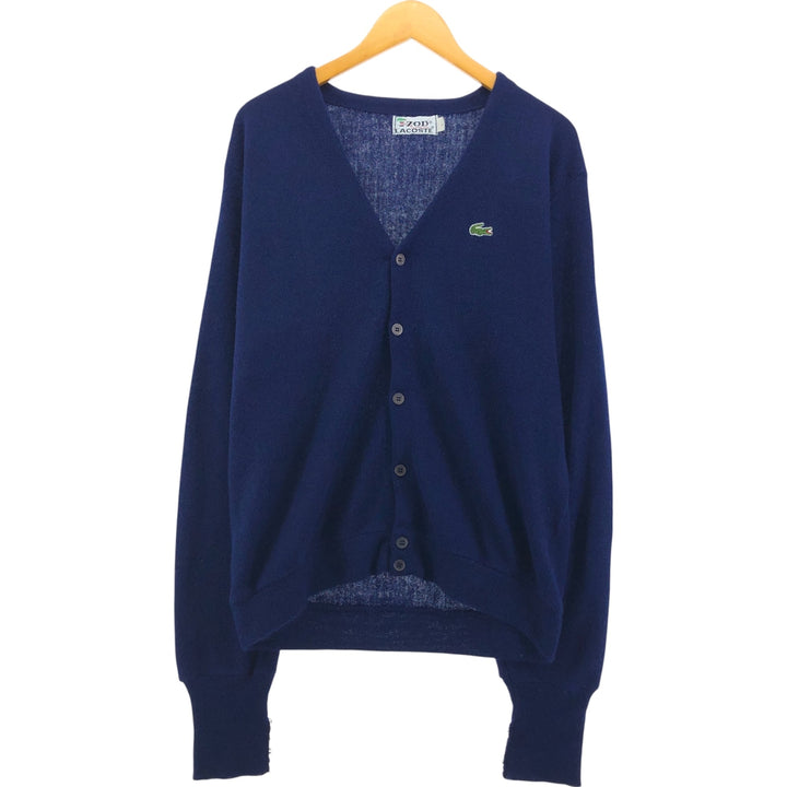 Vintage 1970'S Lacoste IZOD cotton knit cardigan, men's size L acrylic navy blue type Vintage Second Hand