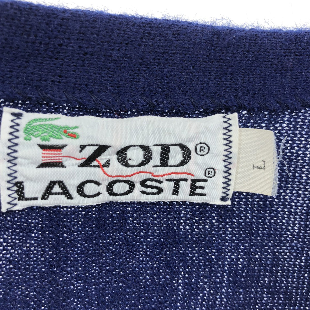Vintage 1970'S Lacoste IZOD cotton knit cardigan, men's size L acrylic navy blue type Vintage Second Hand