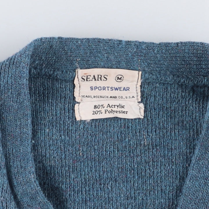 Vintage 1960'S Sears acrylic knit cardigan, size M, men's acrylic blue type Vintage Second Hand